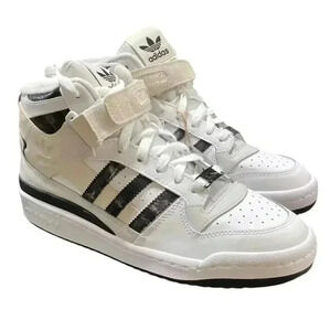 Adidas Basketball Shoes Women 9 White Black Marble Forum Mid Lace Up Sneaker NEW